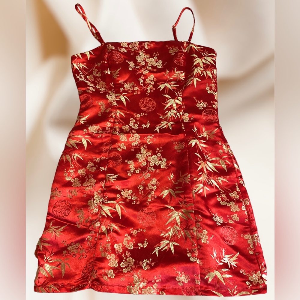 Red and gold blossom forever 21 girly summer paradise dress